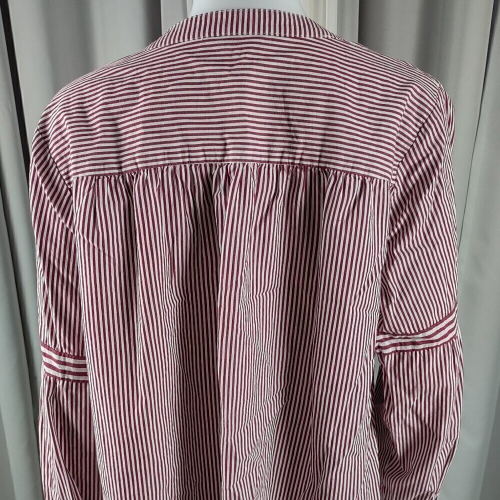 Crown & Ivy Women's 100% Cotton, Burgundy, White Striped Pullover Blouse Size 1X - Picture 5 of 13